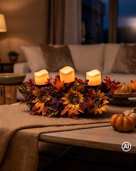 Produktabbildung für Gesteck mit 3 LED-Kerzen "Herbst-Sonnenblumen"