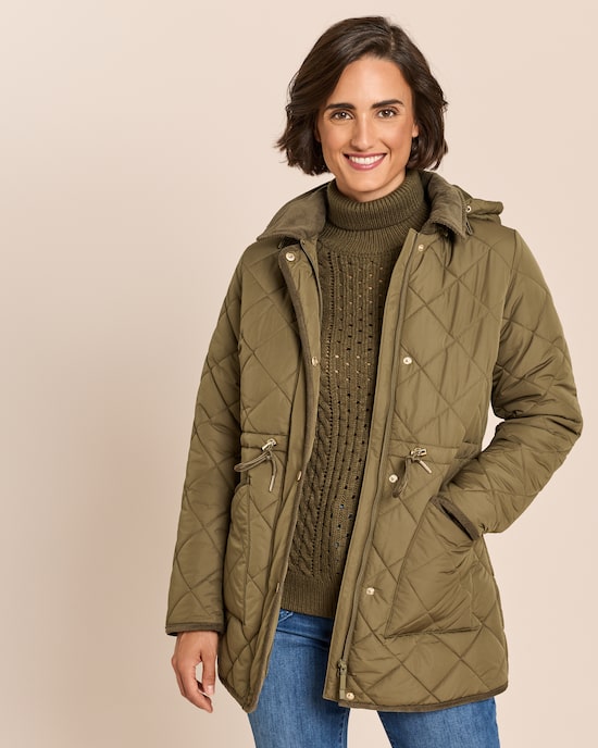 Produktabbildung für Jacke mit Rautenstepp und Cord-Absetzungen