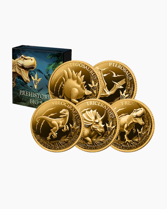 Produktabbildung für Goldmünzen-Set "Die Big Five der Urzeit"