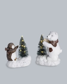 Produktabbildung für Dekofiguren "Pinguin und Eisbär mit LED-Baum", 2tlg.
