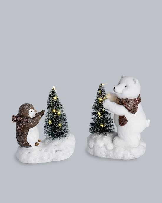 Produktabbildung für Dekofiguren "Pinguin und Eisbär mit LED-Baum", 2tlg.