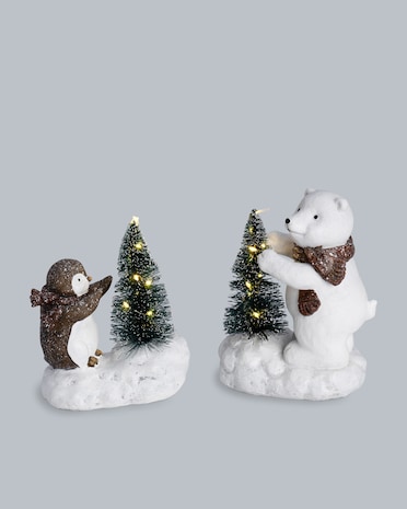 Produktabbildung für Dekofiguren "Pinguin und Eisbär mit LED-Baum", 2tlg.