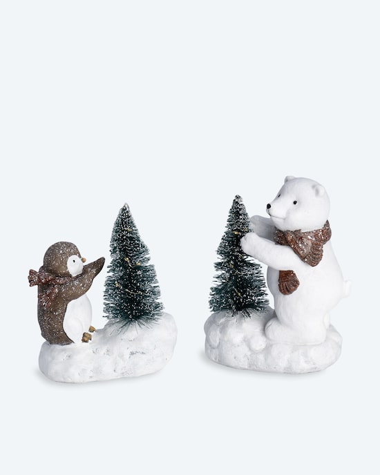Produktabbildung für Dekofiguren "Pinguin und Eisbär mit LED-Baum", 2tlg.