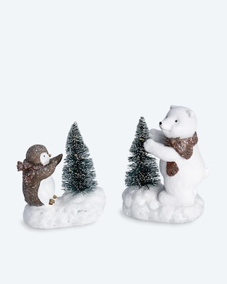 Produktabbildung 1 für Dekofiguren "Pinguin und Eisbär mit LED-Baum", 2tlg.