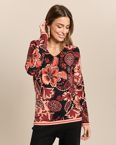 Produktabbildung für Classic Pullover Paisley-Blüten