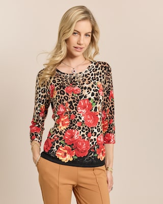 Produktabbildung 1 für Pullover mit Leo-/Rosenprint und Strass