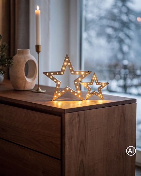Produktabbildung für LED-Holzdekoration „Sterne