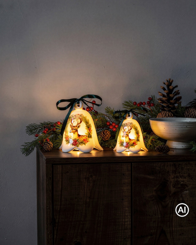 LED-Deko-Glocken aus Keramik, 2tlg.