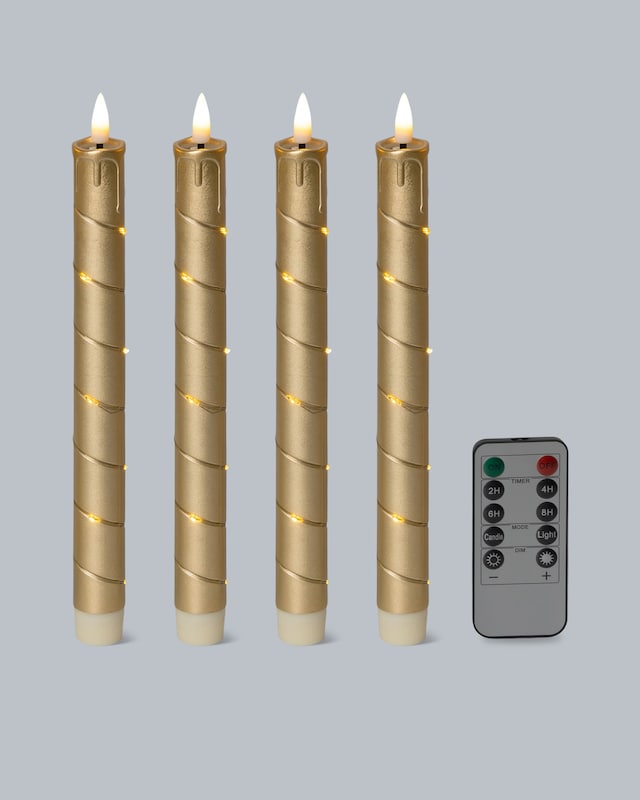 LED-Stabkerzen mit Draht und Fernbedienung, 4tlg.