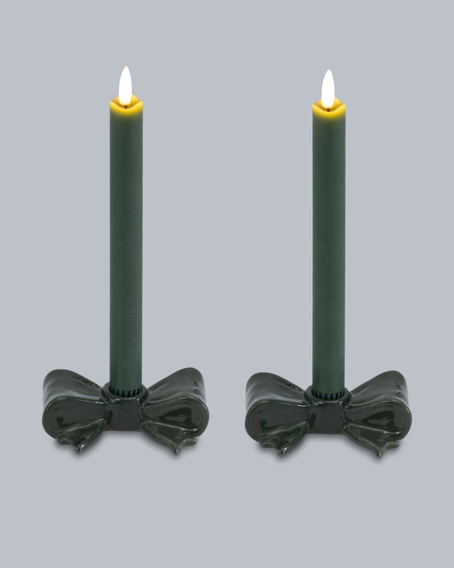 LED Stabkerzen mit Keramikhalter Schleife 2er Set Flambiance batteriebetrieben Timer