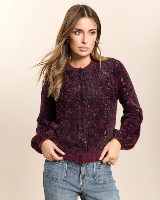 Produktabbildung für Kuschel-Jacquard-Strickjacke Leopard