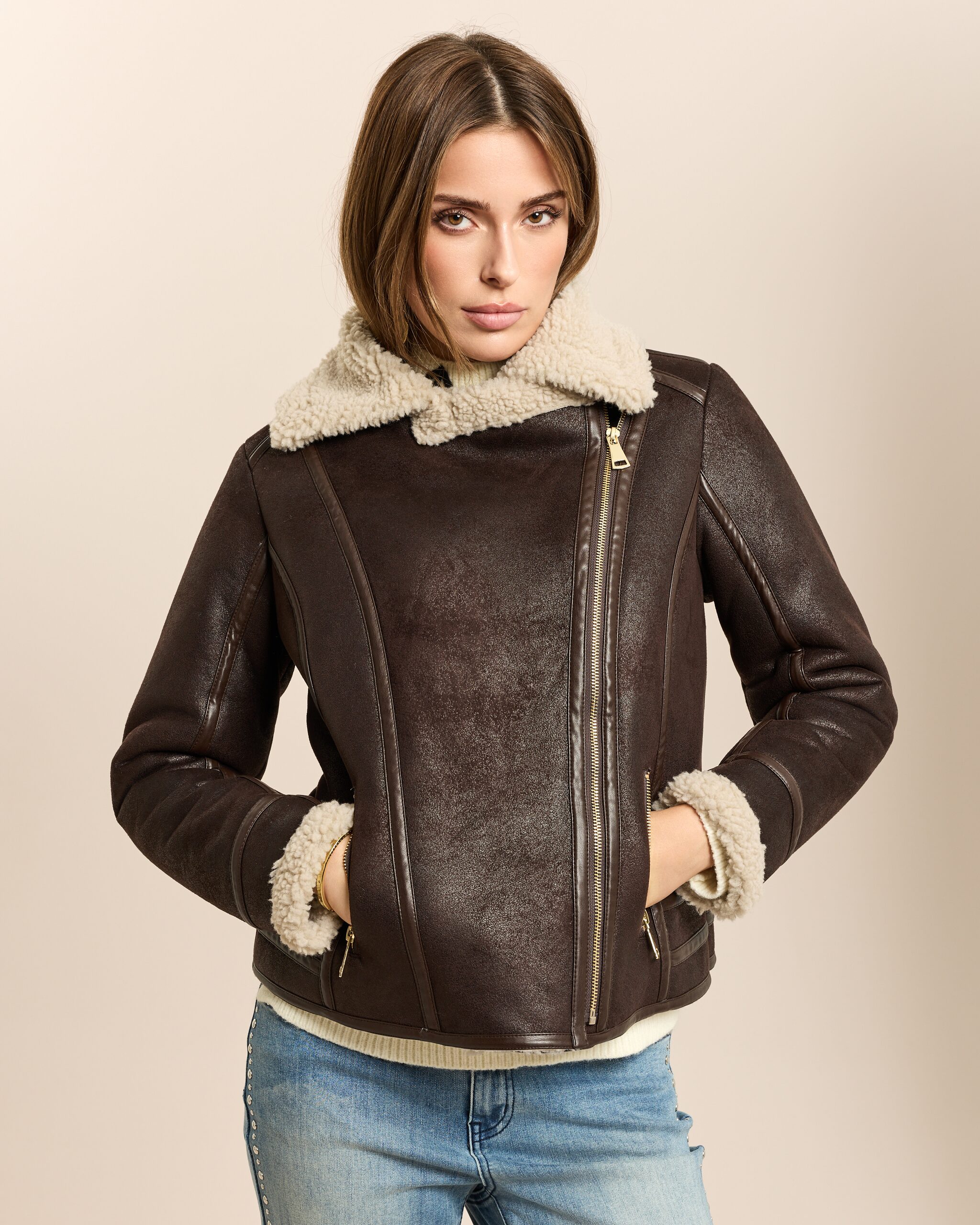 Produktabbildung für Bikerjacke Lammfellimitat