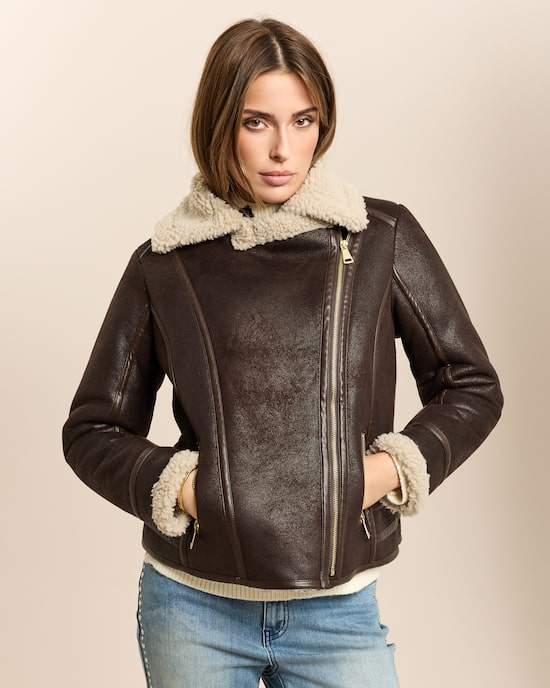 Produktabbildung für Bikerjacke Lammfellimitat