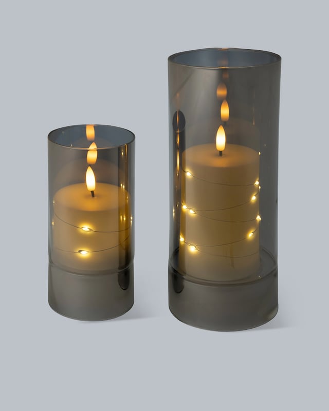 Lumesso 2 Glaswindlichter mit LED Kerze und Lichterkette - Haus & Wohnen