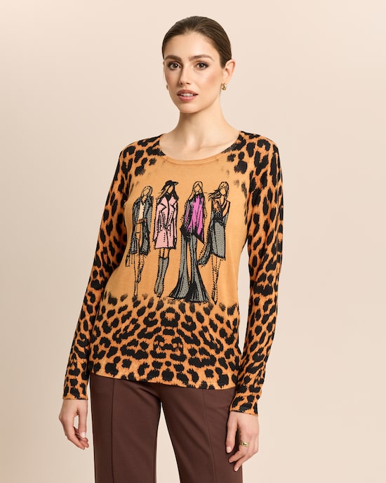 Produktabbildung für Pullover mit Skizze und Animalprint