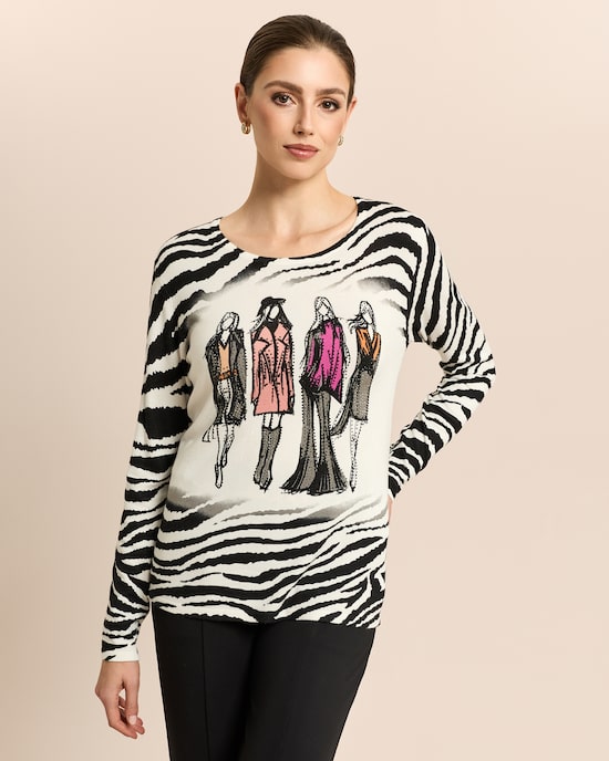 Produktabbildung für Pullover mit Skizze und Animalprint
