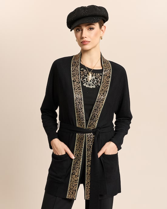 Produktabbildung für Cardigan mit Leostrass und Gürtel