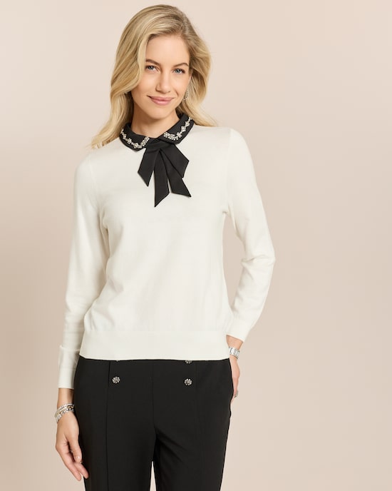 Produktabbildung für Pullover mit Zierkragen und Schleife