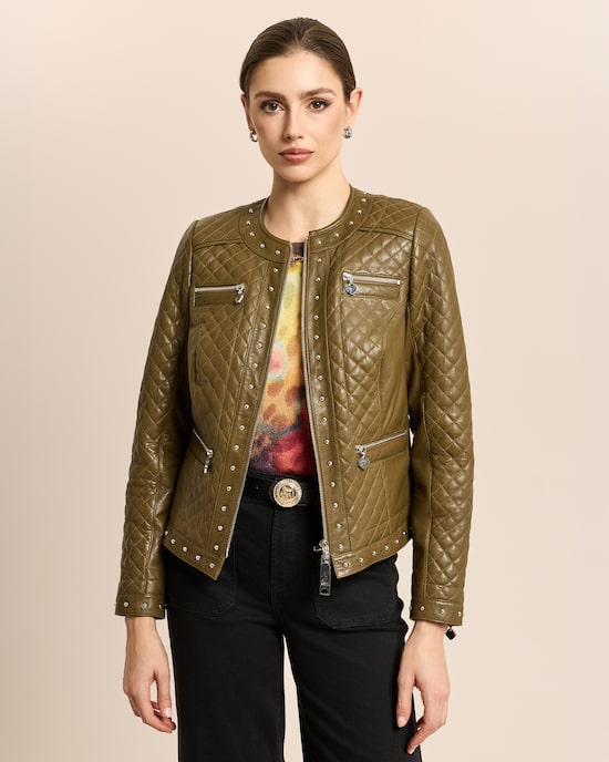 Produktabbildung für Lederjacke gesteppt mit Nieten