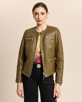 Produktabbildung für Lederjacke gesteppt mit Nieten