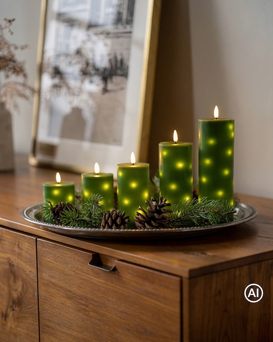Produktabbildung für LED-Stumpenkerzen mit integrierter Lichterkette, 5tlg.