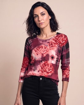 Produktabbildung für Classic Pullover Blumen und Karomuster