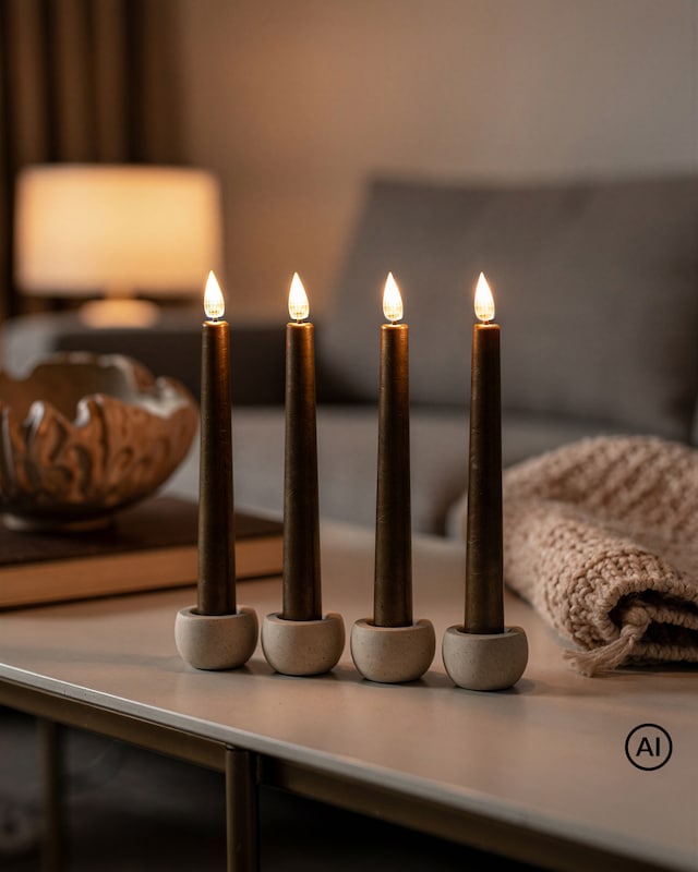 Lumesso 4er Set LED Stabkerzen Metallic mit Timer batteriebetrieben Kunststoff Dekoration