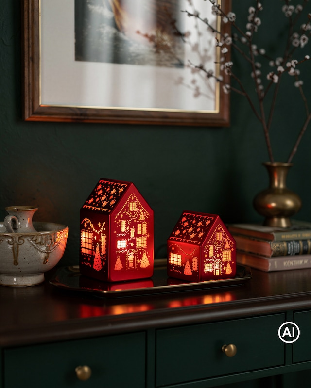 2er Set LED Glasdeko Häuser von Lumesso - Weihnachtsdekoration mit Timer