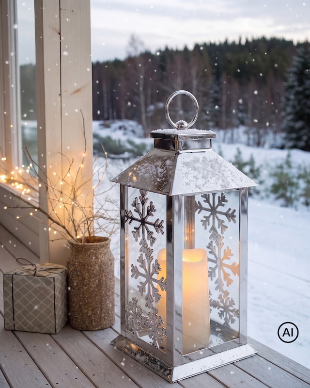 2er Set LED Laternen Schneeflocken Lumesso batteriebetrieben Dekoration Innen Außen IP44 Timer warmweiß Kunststoff Metallic Look HSE