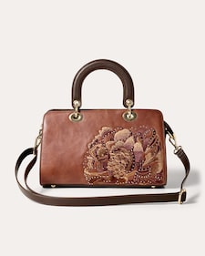 Produktabbildung für Echtleder-Tasche mit Blumenstickerei