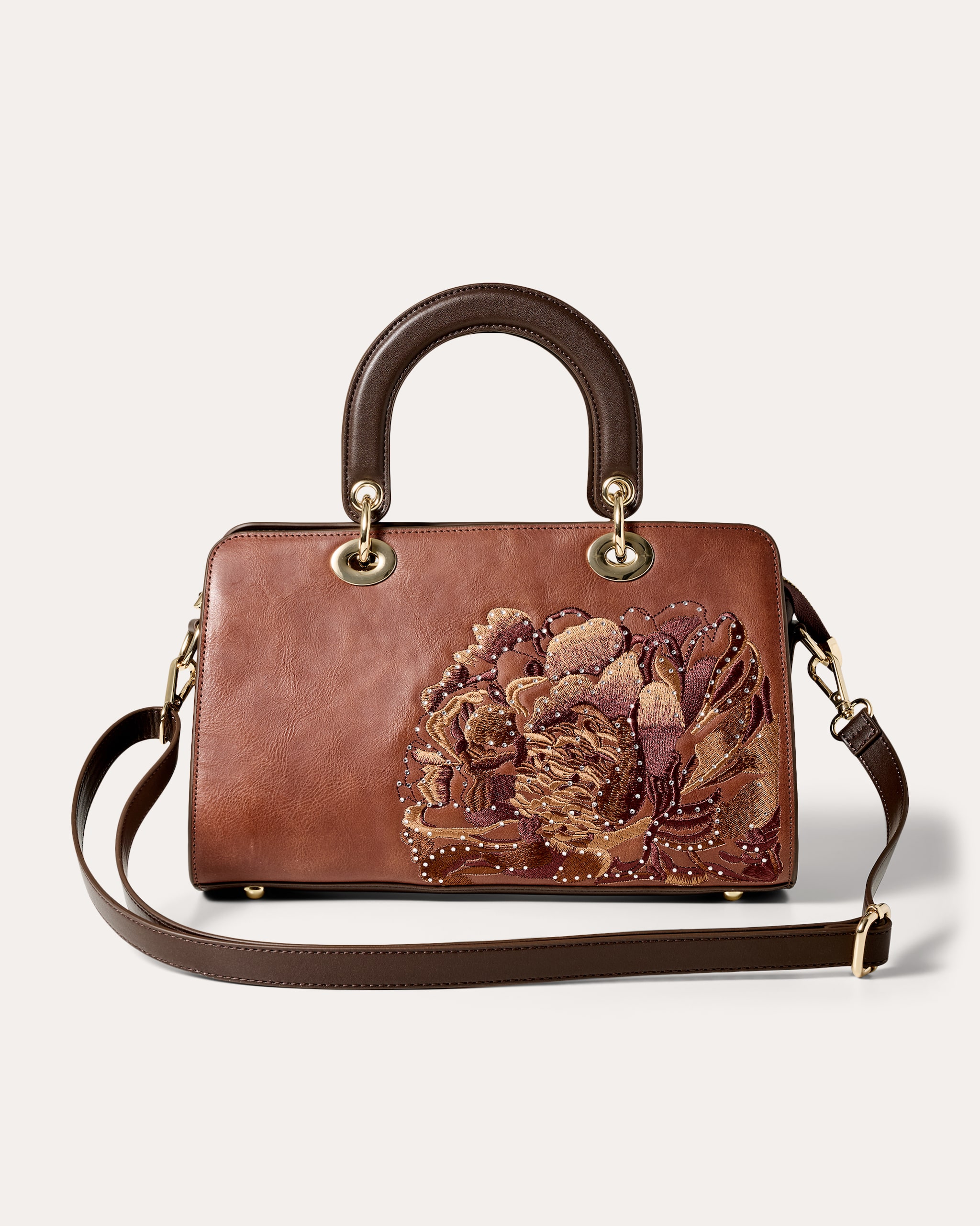 Produktabbildung für Echtleder-Tasche mit Blumenstickerei