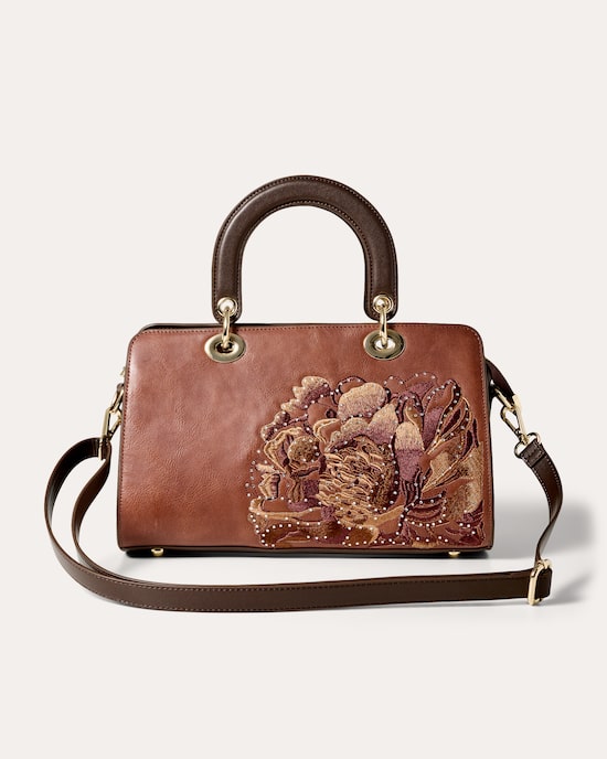Produktabbildung für Echtleder-Tasche mit Blumenstickerei
