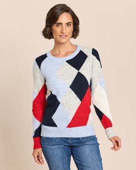 Produktabbildung für Pullover mit Colourblocking Rauten