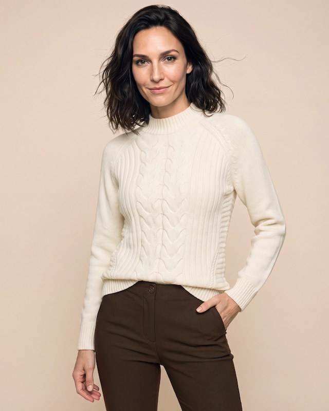 Pullover mit Zopfmuster und Stehkragen