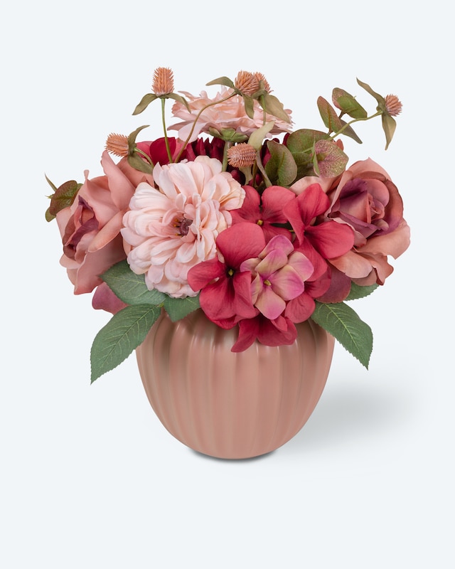 Kunstblumen Arrangement Paradessa mit Vase 31cm Hortensie Rose Chrysantheme Dekoration