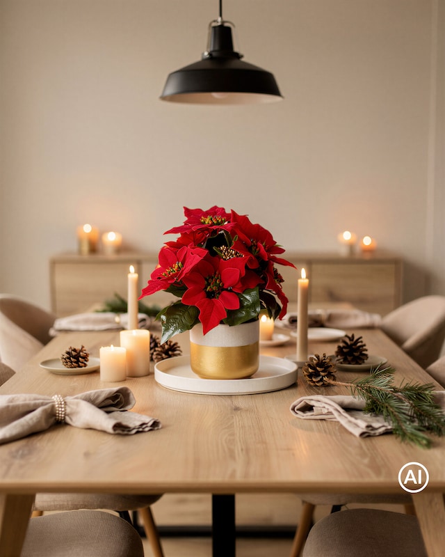 LED Weihnachtsstern im Topf