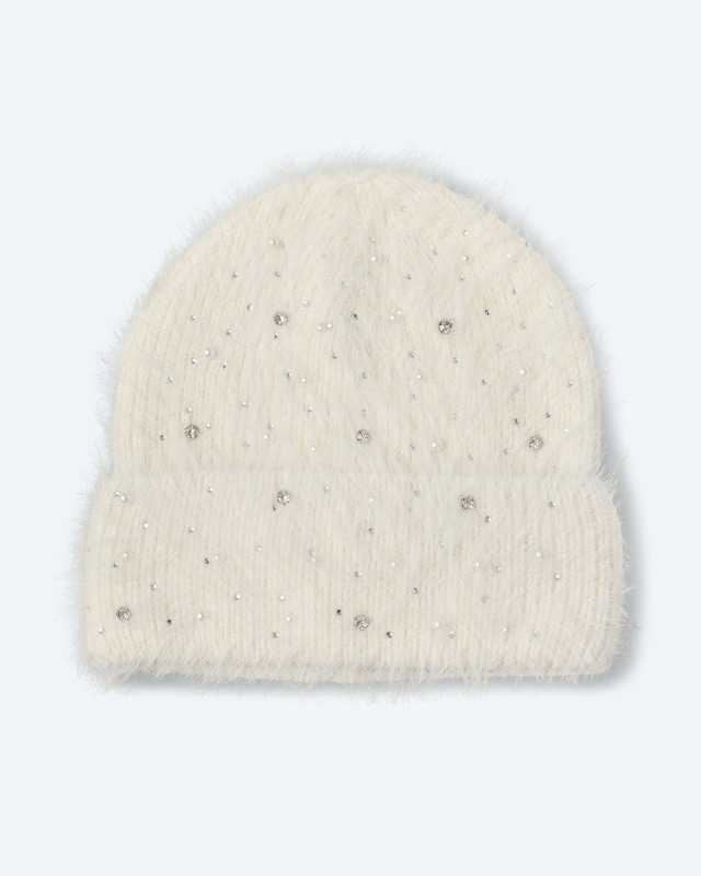 Strickmütze mit Strasssteinen