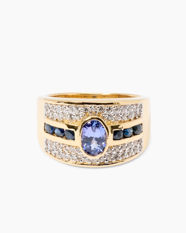 Ring mit Tansanit AAAA, Saphir & Zirkon
