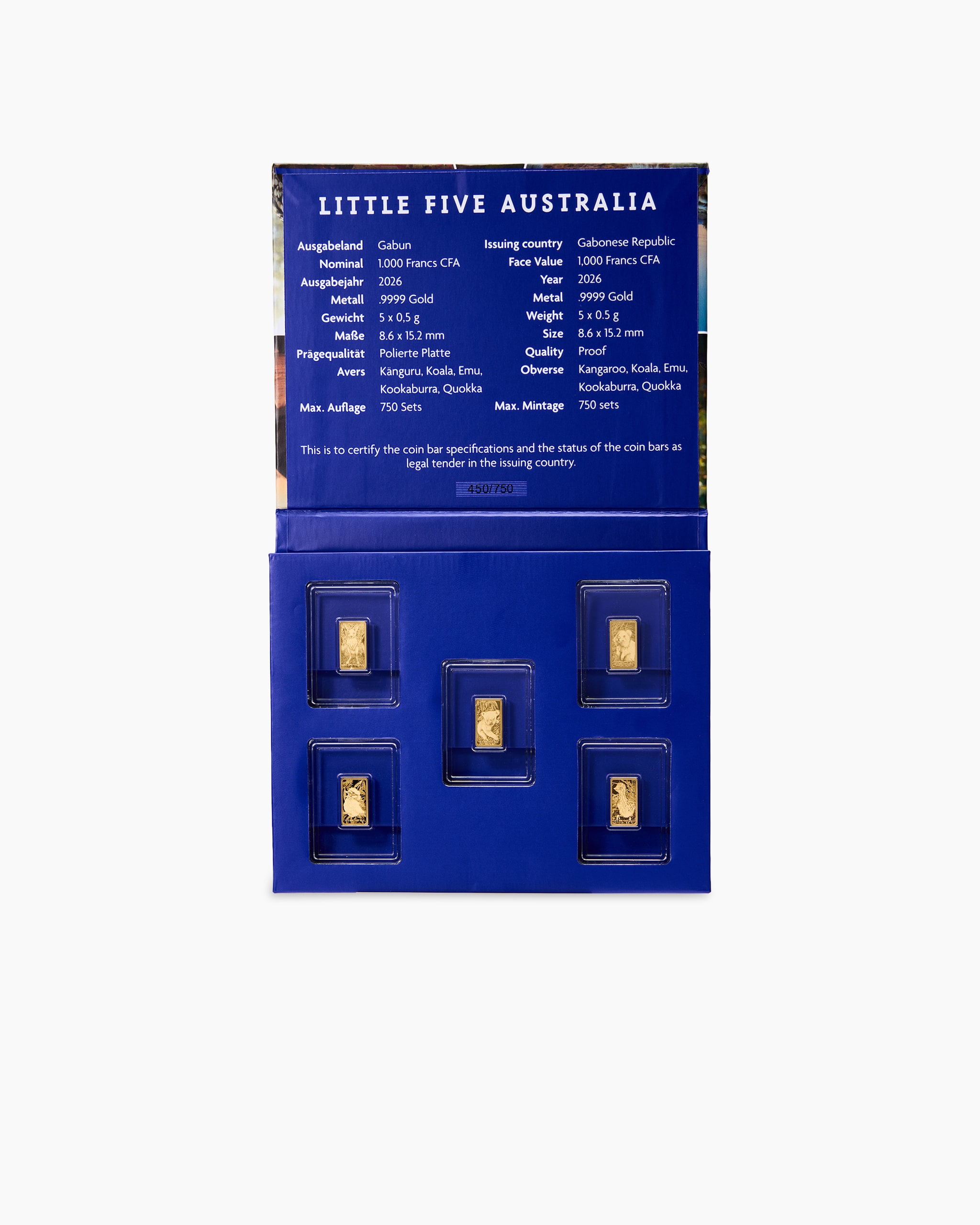 Produktabbildung für Goldmünzbarren Little Five Australia 2026, 5tlg.