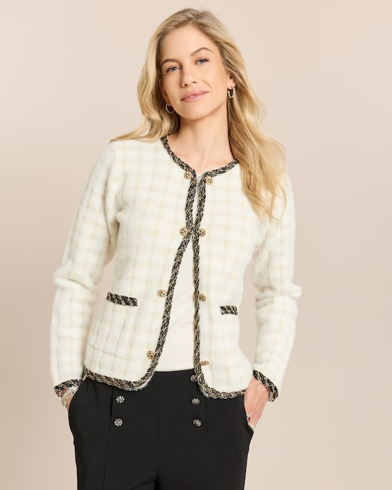 Produktabbildung für Cardigan mit Karomuster und Kontrast