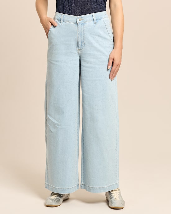 Produktabbildung für Wide-Leg-Jeans mit Teildehnbund