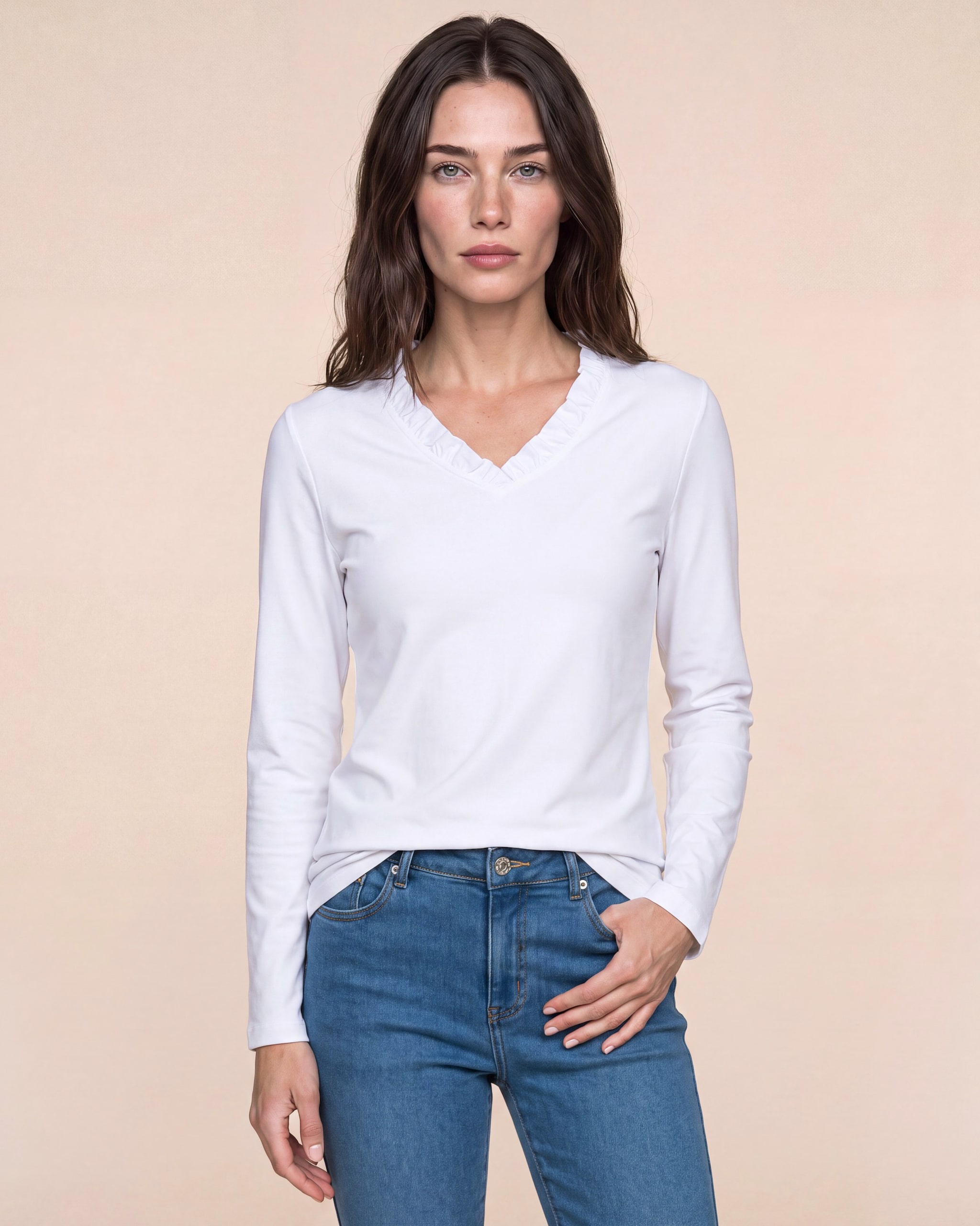 Produktabbildung für Shirt mit Rüschenkante am Kragen