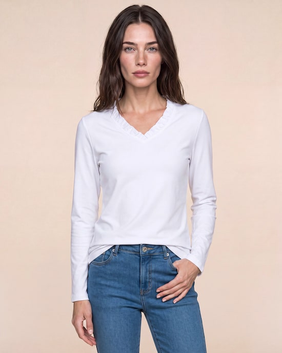 Produktabbildung für Shirt mit Rüschenkante am Kragen
