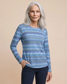 Produktabbildung für Shirt in Strickoptik mit Zick-Zack-Druck