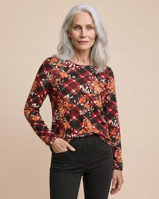 Produktabbildung für Shirt Karo-Blumen-Druck aufgerauht