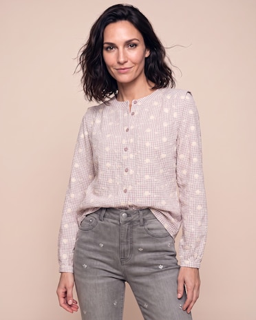 Produktabbildung für Bluse karriert mit Blütenstickerei