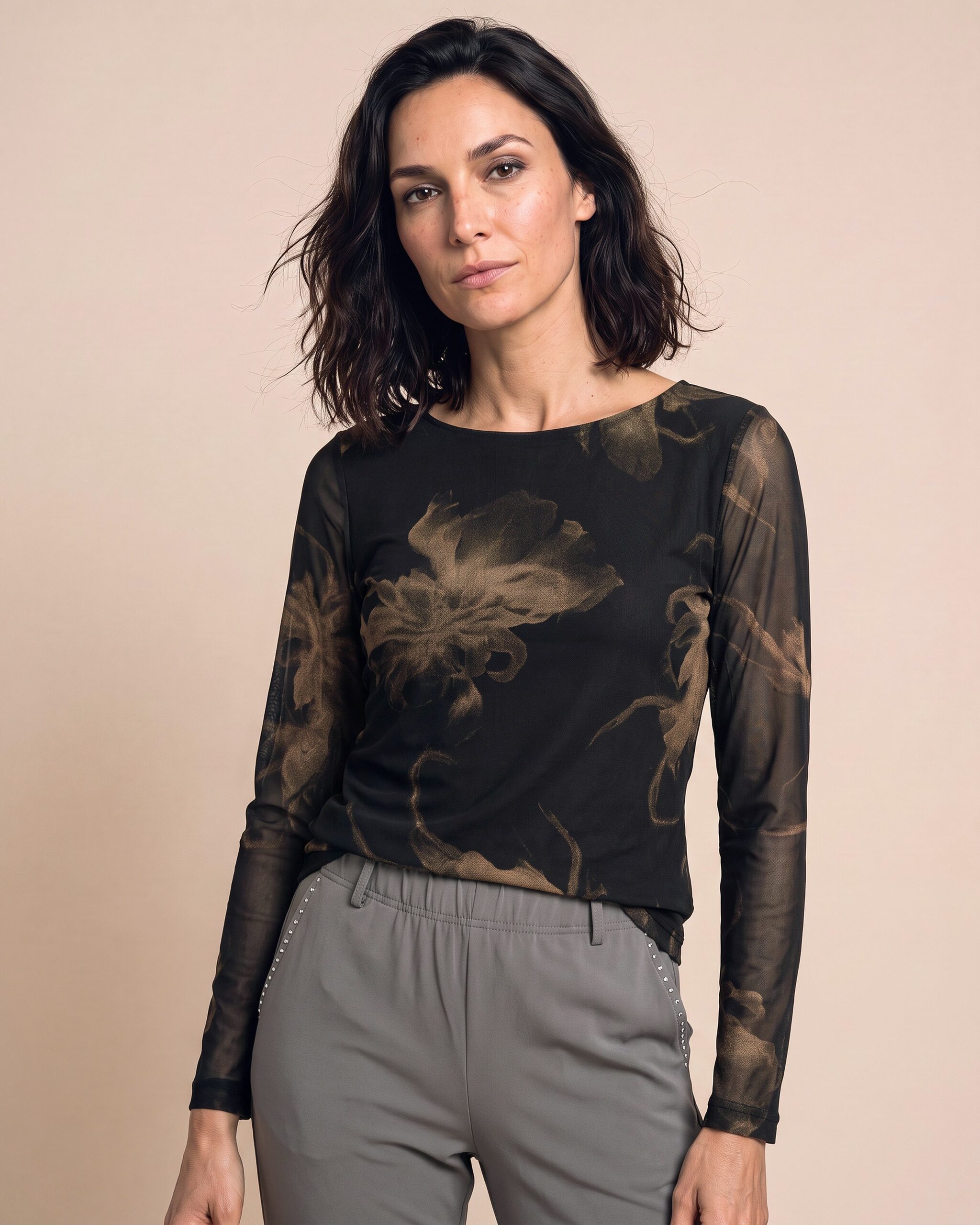 Produktabbildung für Shirt aus Mesh mit Blumendruck