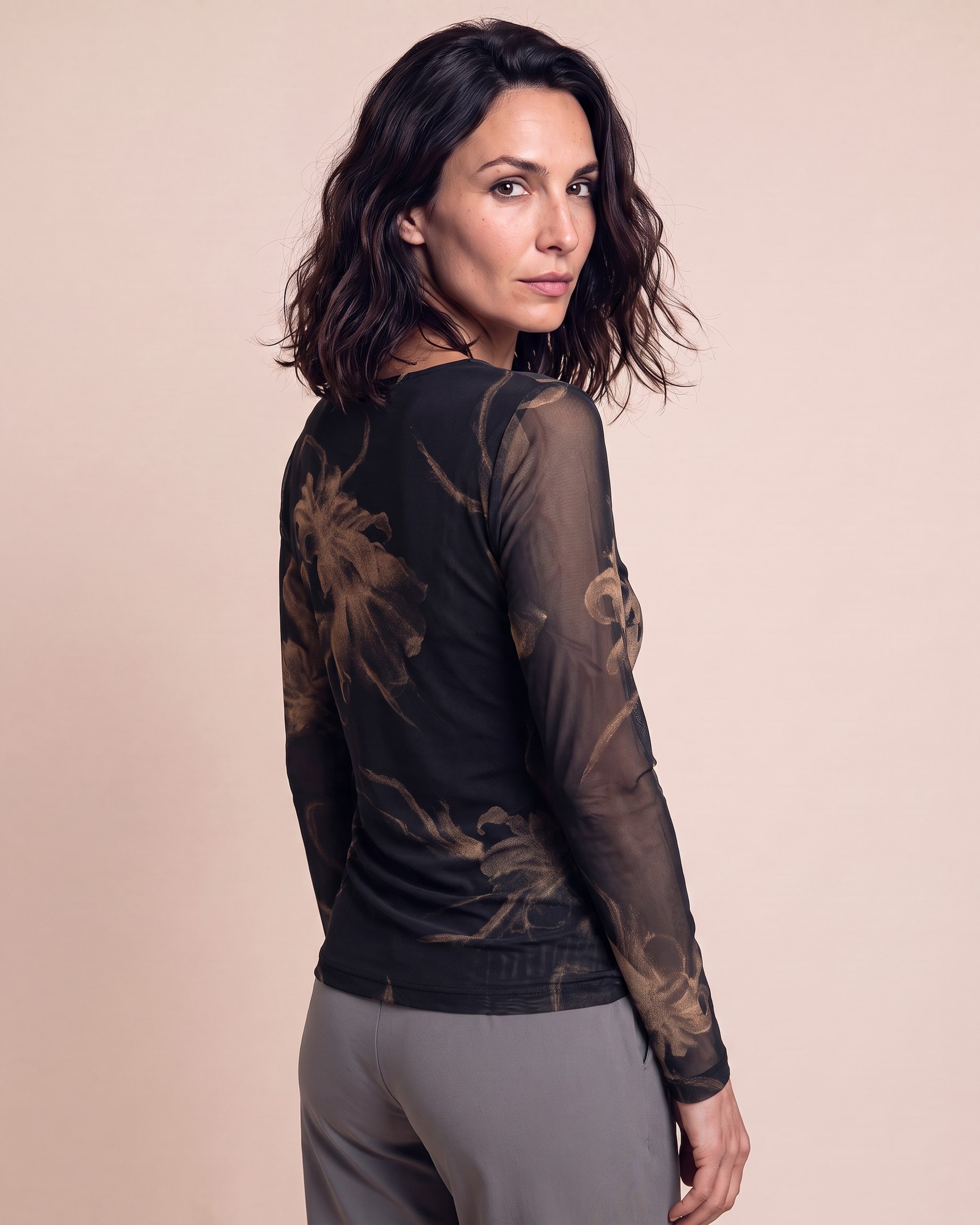 Produktabbildung für Shirt aus Mesh mit Blumendruck