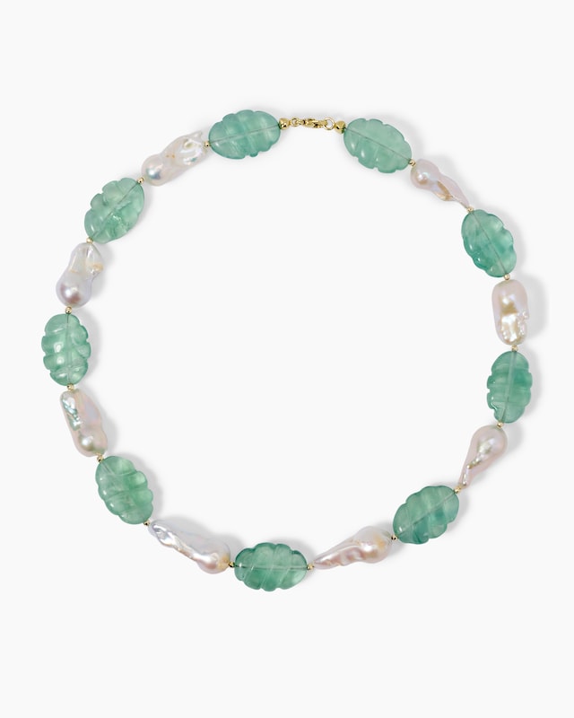 Collier mit Fluorit, Süßwasserperlen & Hämatit