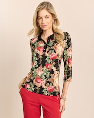 Produktabbildung für Poloshirt mit Rosendruck